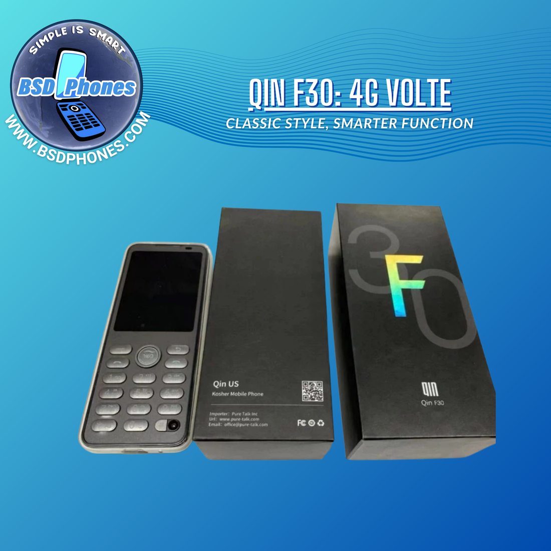 QIN F30: 4G VOLTE Unlocked, 64 GB, Android Auto: Talk +Text + apps NO email, NO Video.